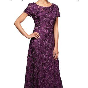 Alex Evenings Rosette Evening Gown 16W Eggplant